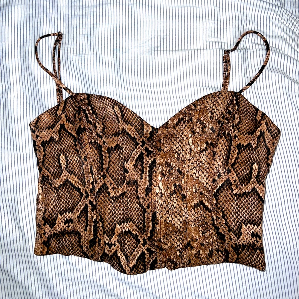 Zara Snakeskin Bustier Corset Crop Top